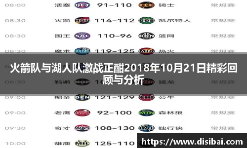 火箭队与湖人队激战正酣2018年10月21日精彩回顾与分析